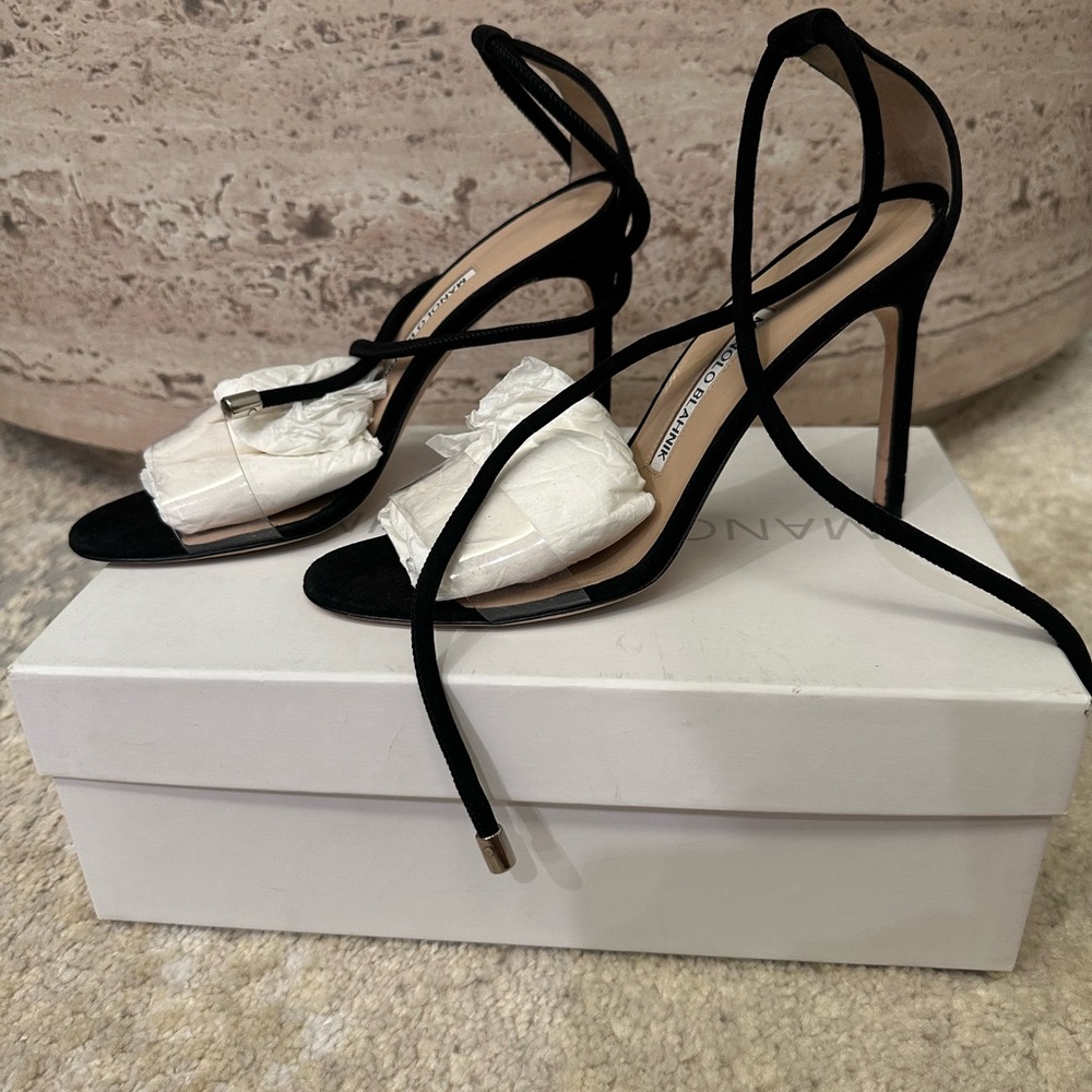 Manolo Blahnik Suede Estro pvc sandals